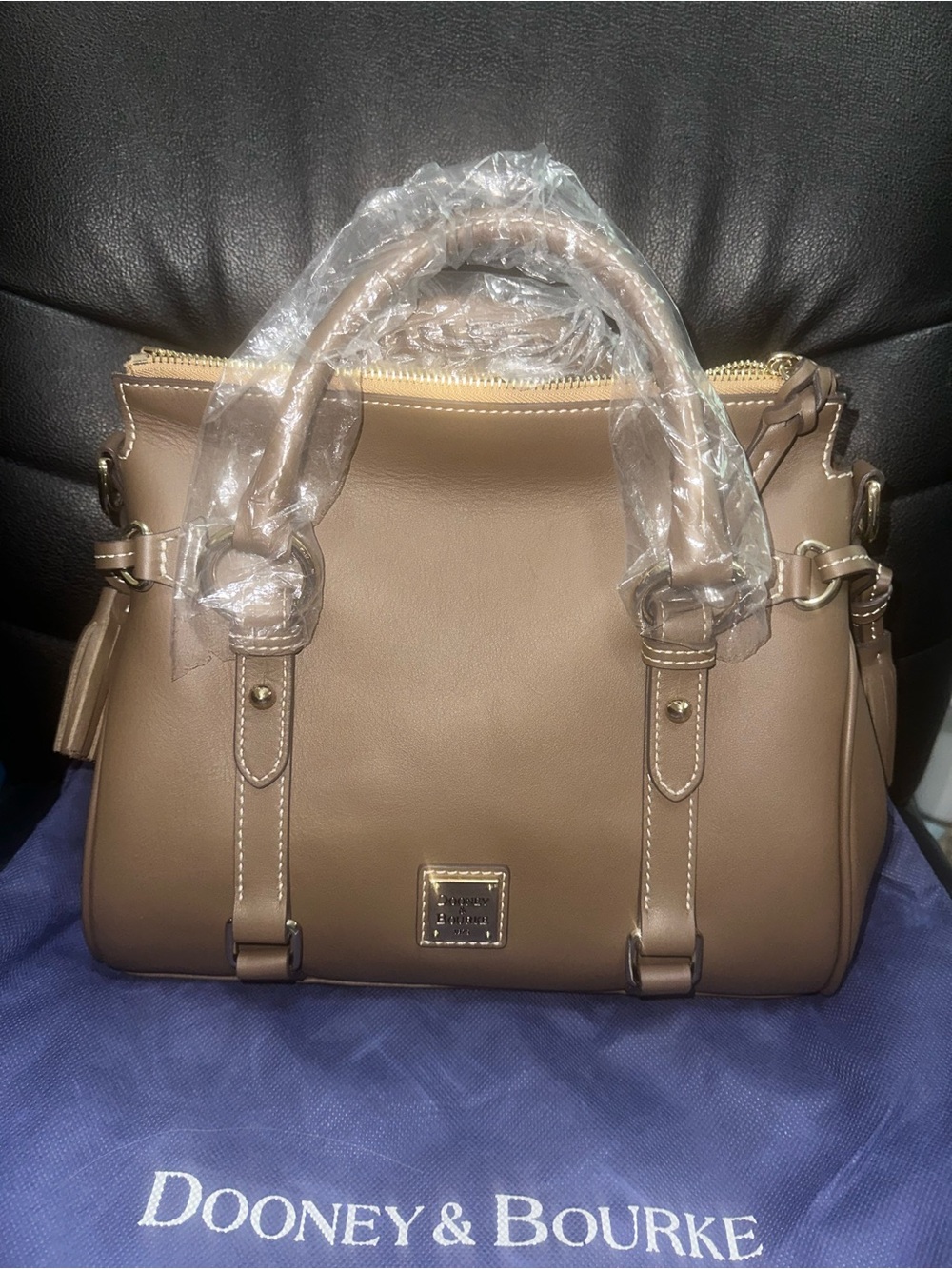 NEW with tags Dooney & Bourke Taupe/Brown Leather Satchel